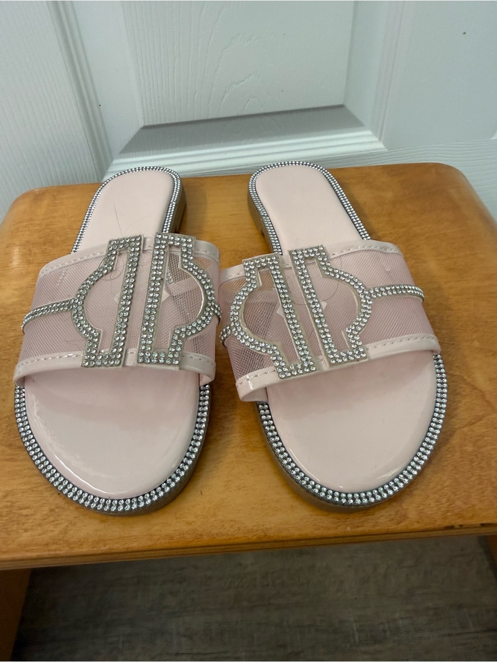 Women's Blush Pink Rhinestone Slide Sandals